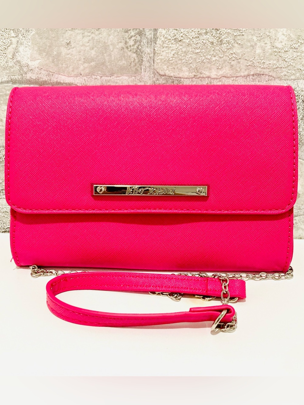 Betsey Johnson Hot Pink Crossbody Wallet with Chain Strap